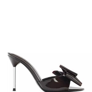 Zara Brown Patent Leather Bow Slide Heels